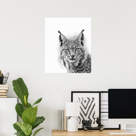 Lynx Cat Sketch Portret zwart wit Poster (Thuiskantoor)
