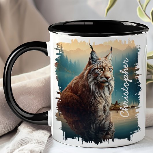 Lynx door weerspiegeling van Mountain Lake Mok