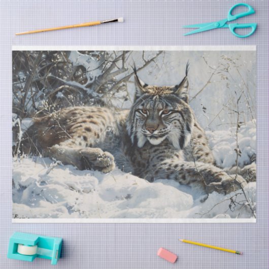 Lynx in de sneeuw decoupage tissuepapier (Craft)