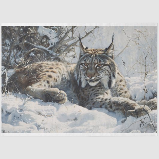 Lynx in de sneeuw decoupage tissuepapier (Voorkant)