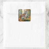Lynx in Herfst Forest Autumcore Waterverf Vierkante Sticker (Tas)