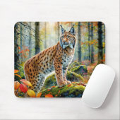 Lynx in herfstbos aquarel muismat (Met muis)