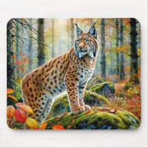 Lynx in herfstbos aquarel