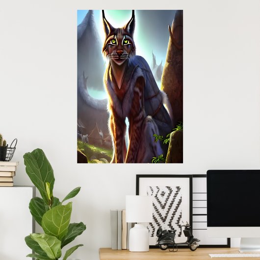 Lynx in het wandelende dorp | AI Art Poster (Thuiskantoor)