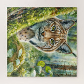 Lynx in het weelderige groene bos legpuzzel (Horizontaal)