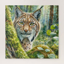 Lynx in het weelderige groene bos legpuzzel