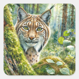 Lynx in het weelderige groene bos vierkante sticker