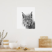 Lynx Kat Schets Portret  Zwart wit Poster (Keuken)