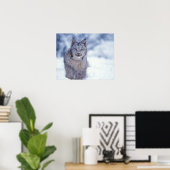 lynx, Lynx lynx, in de sneeuw op de voet van Poster (Thuiskantoor)