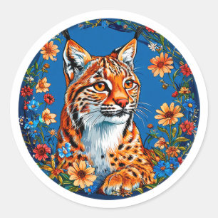 Lynx met levendig oranje vacht ronde sticker