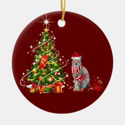 Lynx met Pet scafts kerstmis Keramisch Ornament (Voorkant)