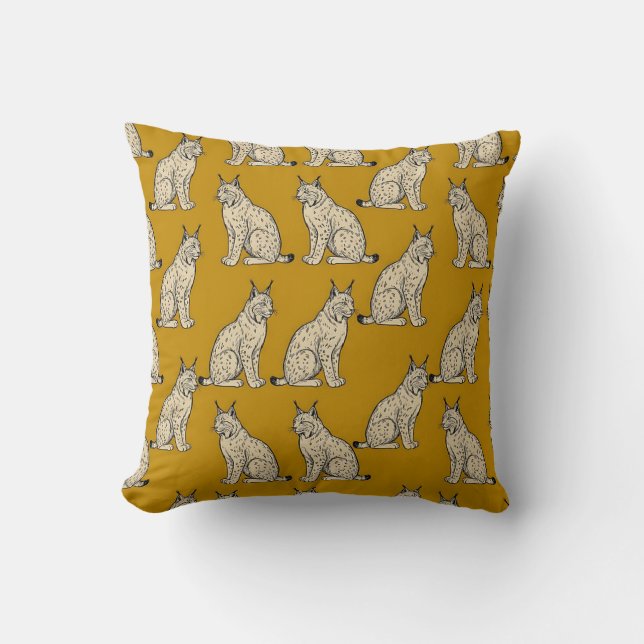 Lynx Patroon Kussenhoes Decorative Kunst Mosterd Kussen (Voorkant)