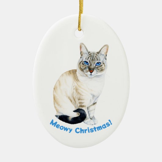 Lynx Point Siamese Cat Custom Meowy Kerstmis Keramisch Ornament (Voorkant)