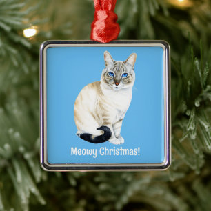 Lynx Point Siamese Cat Custom Meowy Kerstmis Metalen Ornament