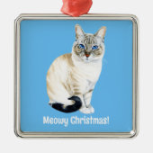 Lynx Point Siamese Cat Custom Meowy Kerstmis Metalen Ornament (Voorkant)