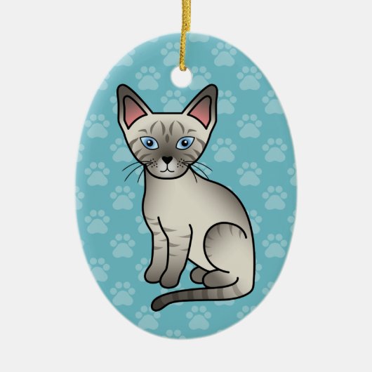 Lynx Point Siamese Cat Cute Cartoon Illustratie Keramisch Ornament (Voorkant)