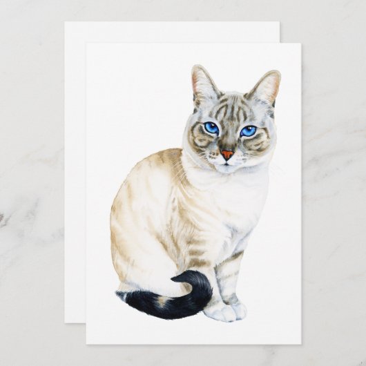 Lynx Point Siamese Cat Hand-Painted Waterverf (Voorkant / Achterkant)