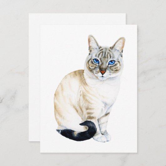 Lynx Point Siamese Cat Hand-Painted Waterverf Briefkaart (Voorkant / Achterkant)