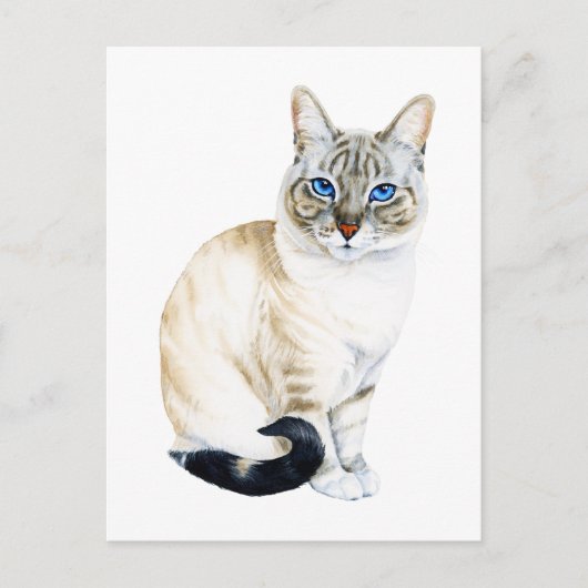 Lynx Point Siamese Cat Hand-Painted Waterverf Briefkaart (Voorkant)