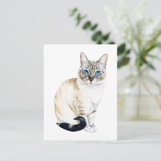 Lynx Point Siamese Cat Hand-Painted Waterverf Briefkaart (Staand voorkant)