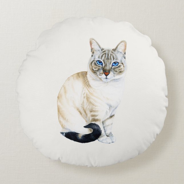 Lynx Point Siamese Cat Personalizeerd Rond Kussen (Voorkant)