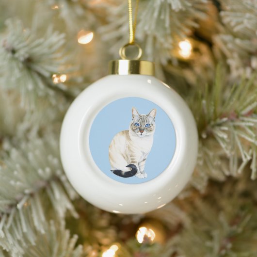 Lynx Point Siamese Cat Winter Holiday Pun Keramische Bal Ornament (Boom)