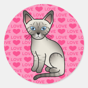 Lynx Point Siamese Kat Cute Cartoon Illustratie Ronde Sticker