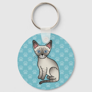 Lynx Point Siamese Kat Cute Cartoon Illustratie Sleutelhanger