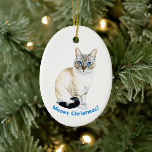 Lynx Point Siamese Kat Kerstmis met Meowy Keramisch Ornament