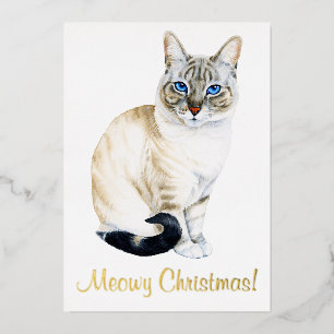 Lynx Point Siamese Kat Persoonlijke Kerstmis Folie Feestdagenkaart