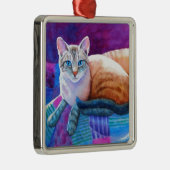 Lynx Point Siamese-katten Metalen Ornament (Rechts)