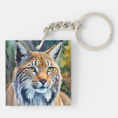 Lynx Portret Waterverf Feline Art Sleutelhanger (Achterkant)