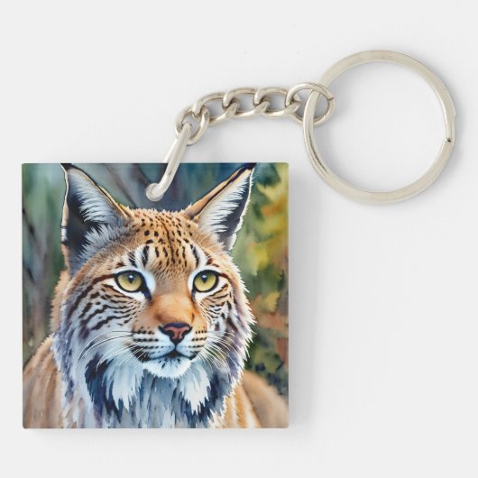Lynx Portret Waterverf Feline Art Sleutelhanger (Achterkant)