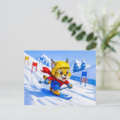 Lynx Skiing Giant Slalom in Winter Briefkaart (Staand voorkant)
