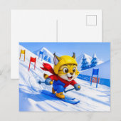 Lynx Skiing Giant Slalom in Winter Briefkaart (Voorkant / Achterkant)