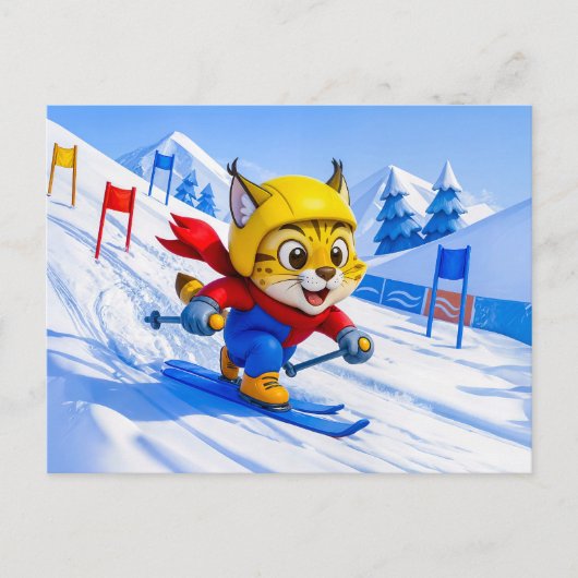 Lynx Skiing Giant Slalom in Winter Briefkaart (Voorkant)