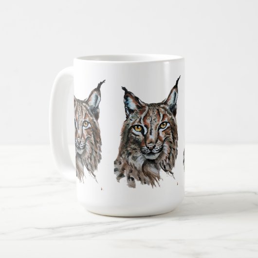 Lynx – Spirit Animal, Waterverf Totem Joga Gids Koffiemok (Voorkant links)