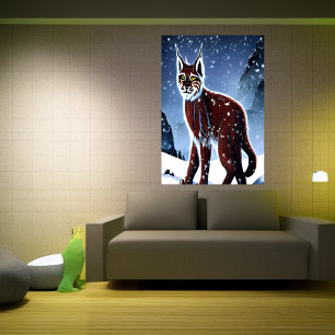 Lynx zit in de sneeuw   AI Art Poster