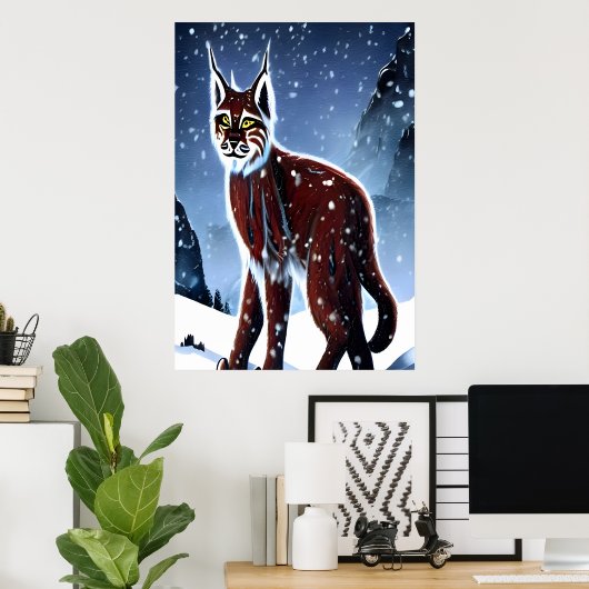 Lynx zit in de sneeuw | AI Art Poster (Thuiskantoor)