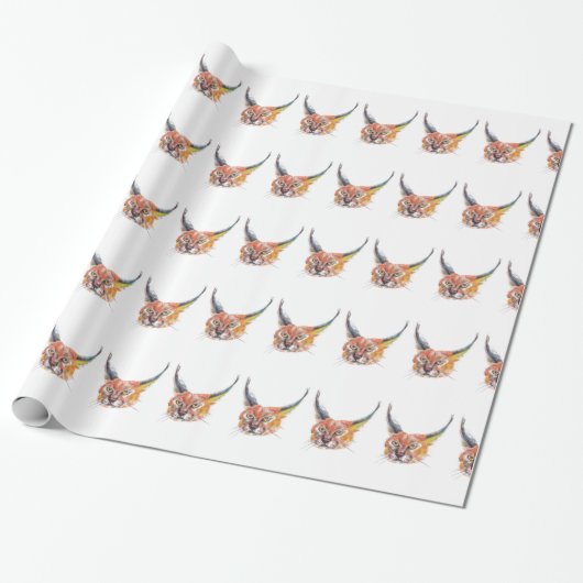 Lynxs Tekening Wild Animal Glossy Wrapping Papier (Uitgerold)