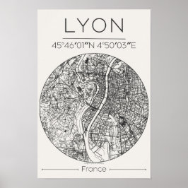 Lyon City Map Poster – Minimal Charcoal Wall Art
