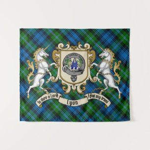 Lyon Clan Badge & Unicorns met Tartan Wandkleed