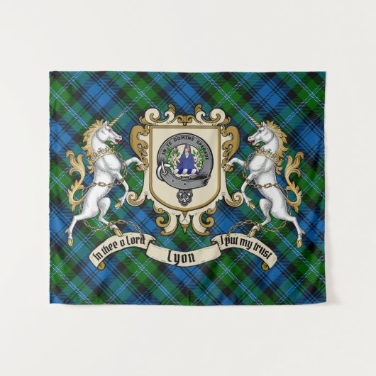 Lyon Clan Badge & Unicorns met Tartan Wandkleed (Voorkant (horizontaal))