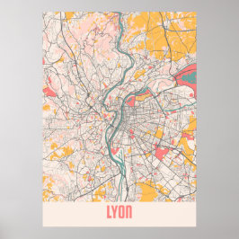 Lyon - France Chalk City Map Poster
