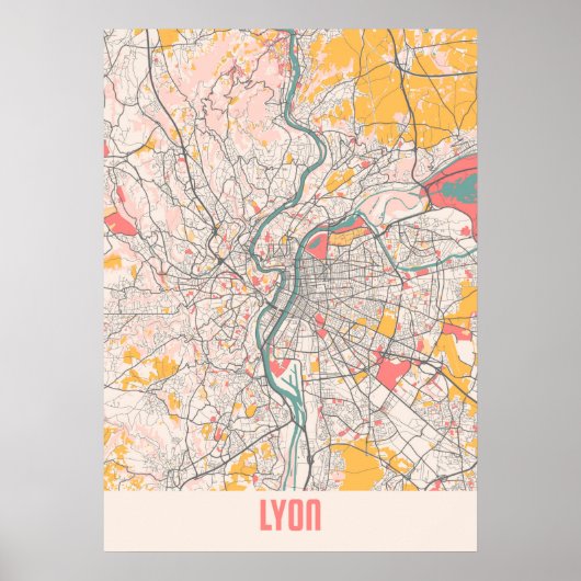 Lyon - France Chalk City Map Poster (Voorkant)