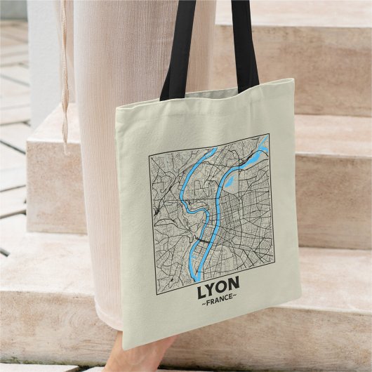 Lyon, France, City Map Tote Bag