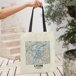Lyon, France, City Map Tote Bag