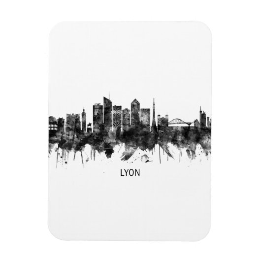 Lyon France Skyline BW Magneet (Verticaal)