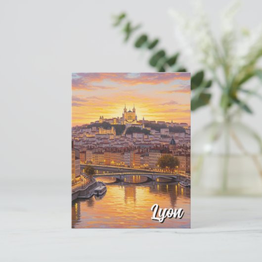 Lyon Frankrijk Basilica Sunset Travel Briefkaart (Staand voorkant)