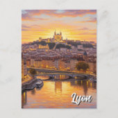 Lyon Frankrijk Basilica Sunset Travel Briefkaart (Voorkant)